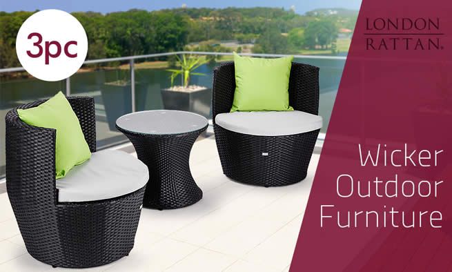 London Rattan 3pc Wicker Outdoor Furniture Set - Table Chairs Rattan
