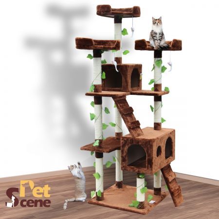 185cm Cat Gym Scratching Post Tree Extra Large Brown | Crazy Sales
