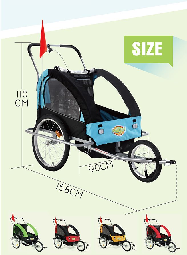 Kidbot 2 IN 1 Bicycle Trailer Pram Stroller JoggerBlue Crazy Sales