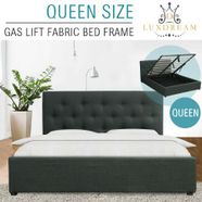 LUXDREAM Gas Lift Charcoal Linen Bed Frame-Queen