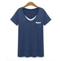 Women False Two-piece V-neck Casual T-shirt
