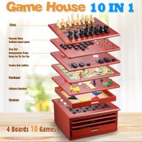 10 in 1 Wooden Board Games Toy House - Brown