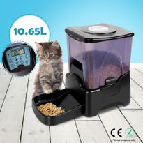 Automatic Pet Feeder with Recordable Message and Built-In Microphone - Black