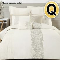 Designers Choice Embellished Embroidered Polyester Cotton Queen Bed Quilt Cover & 2 x Pillowcase Bed Set - Catherine
