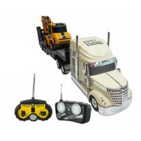Remote Control Cream Coloured Heavy Truck and Remote Control Yellow Front Shovel Truck Set with Dual Joystick Steering - 1:32 Scale