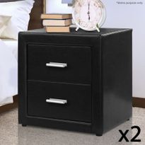 Set of  PU Leather Bedside Tables with 2 Drawers - Black