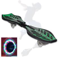 2 Wheel Snake Motion Rocking Streetboard Caster Board Skateboard Vigorboard with Lights - Green Tiki
