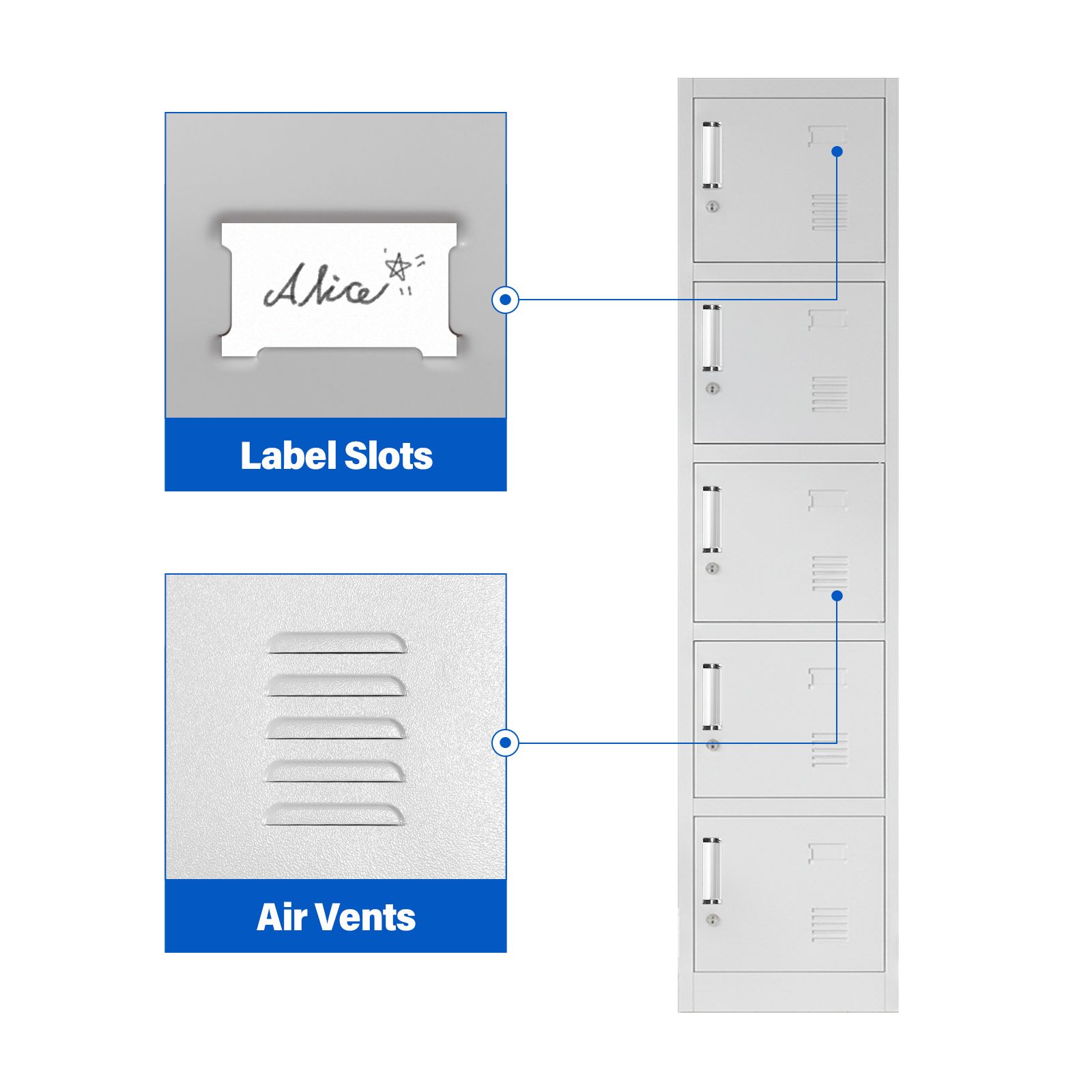 5 Doors Locker Cabinet Metal Lockable Storage Cupboard Steel Vertical Organiser Unit for Home School Work Office Staff Lab Dorm Gym Garage 185x38x45cm