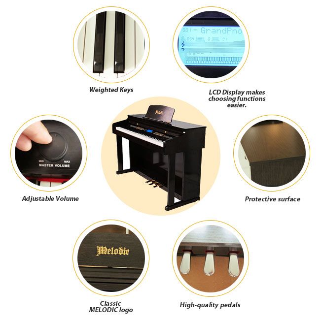 MELODIC 100 Rhythms 88 Standard Weighted Keys(HammerAction) 3 Pedals Digital Piano Black