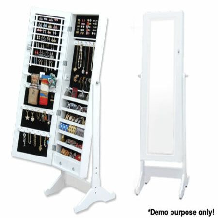 Large Wooden Mirrored Jewellery Storage Cabinet - White ...