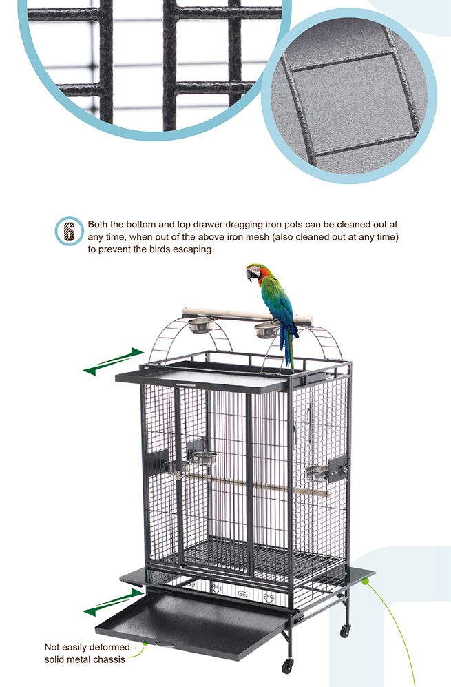 Lacework Bird Cage on Wheels for Medium to Large Size Parrots Gray