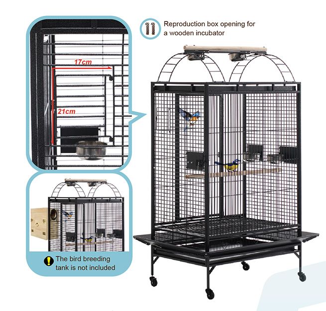 Lacework Bird Cage on Wheels for Medium to Large Size Parrots Gray