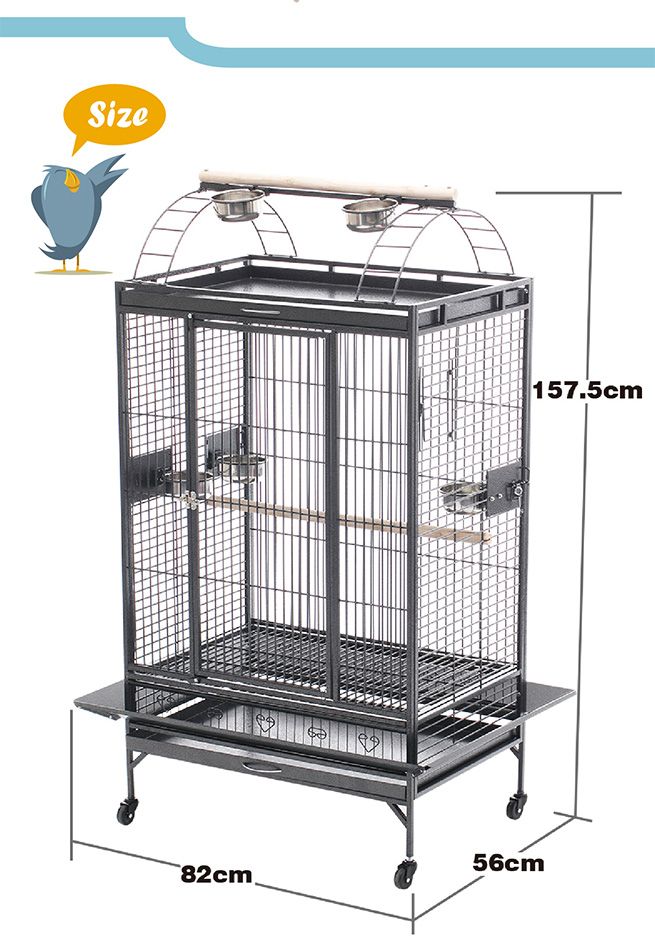 Lacework Bird Cage on Wheels for Medium to Large Size Parrots Gray