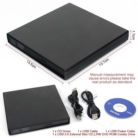USB 2.0 External Slim SATA CD-RW Burner CD?RW DVD ROM Drive Portable For Win7