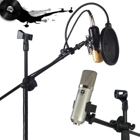 Telescopic Boom Microphone Stand Tripod Two Clip 1 to 2 M