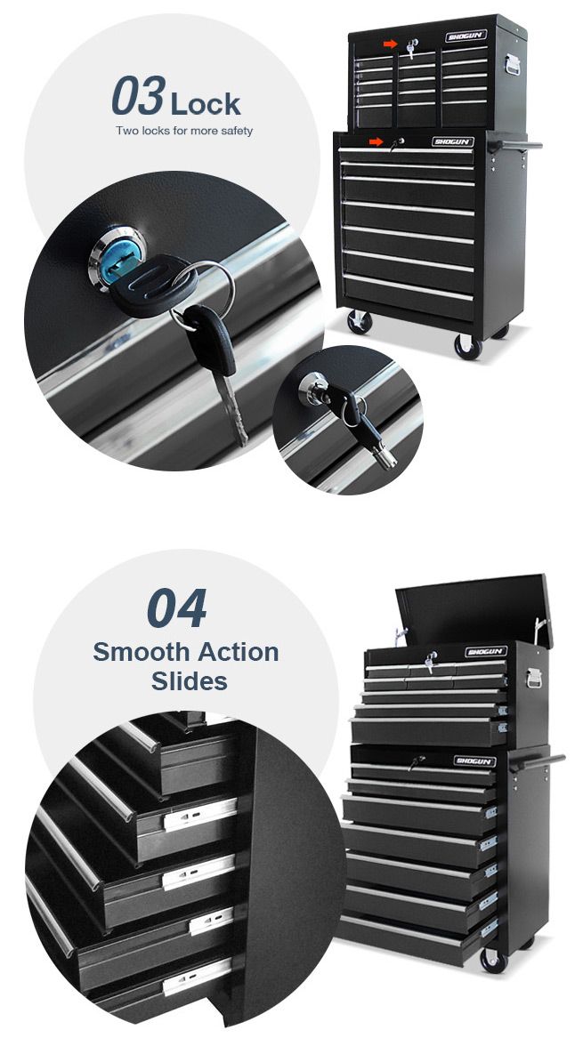 Shogun Mechanic Tool Box on Trolley with 16 Drawers, Side Handles and 4