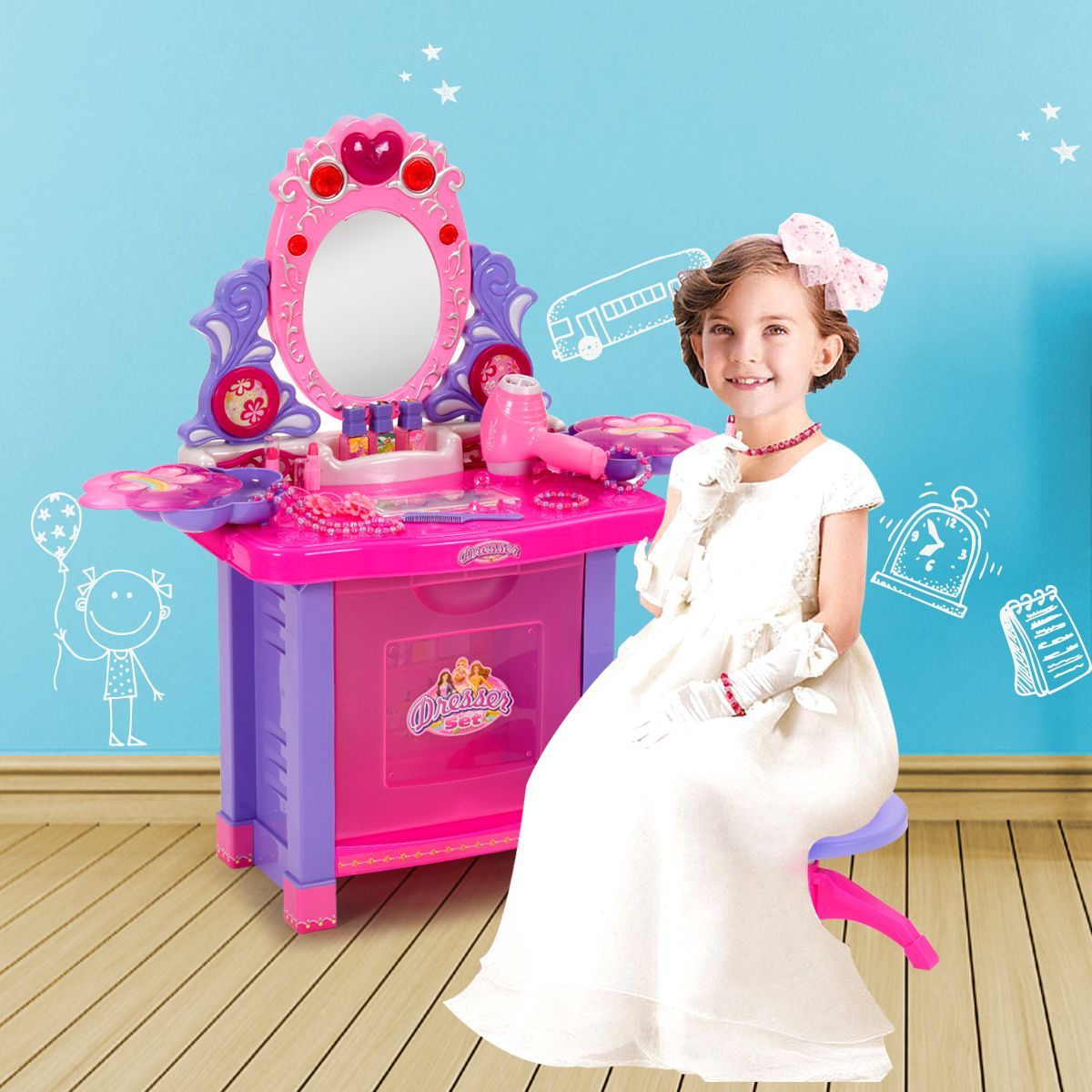 Girl's Make Up Vanity Table Play Set with Music and Light Crazy Sales