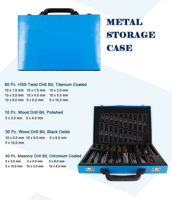 160 Piece Professional Series Drill Bit Set in Metal Storage Case