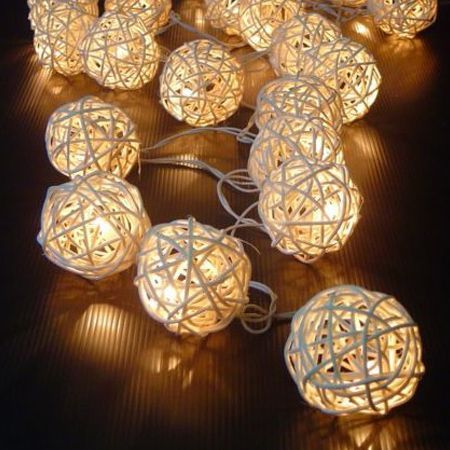 20 White Wicker Rattan Ball LED RATTAN BALL FAIRY STRING LIGHTS PARTY