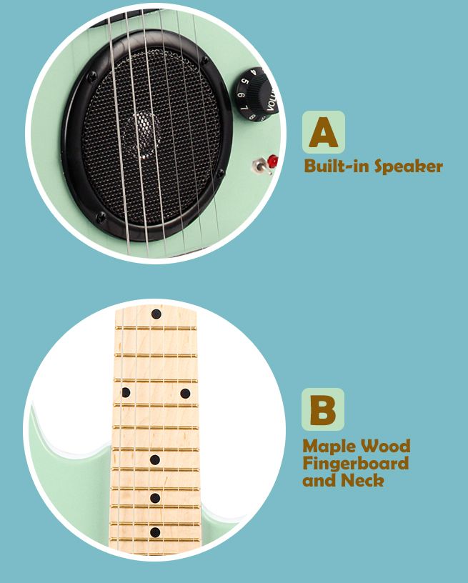 30” Kids Electric Guitar With Built In Speaker Pack & Amp (Apple Green