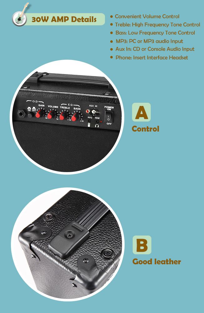 30” Kids Electric Guitar With Built In Speaker Pack & Amp (Red) Crazy