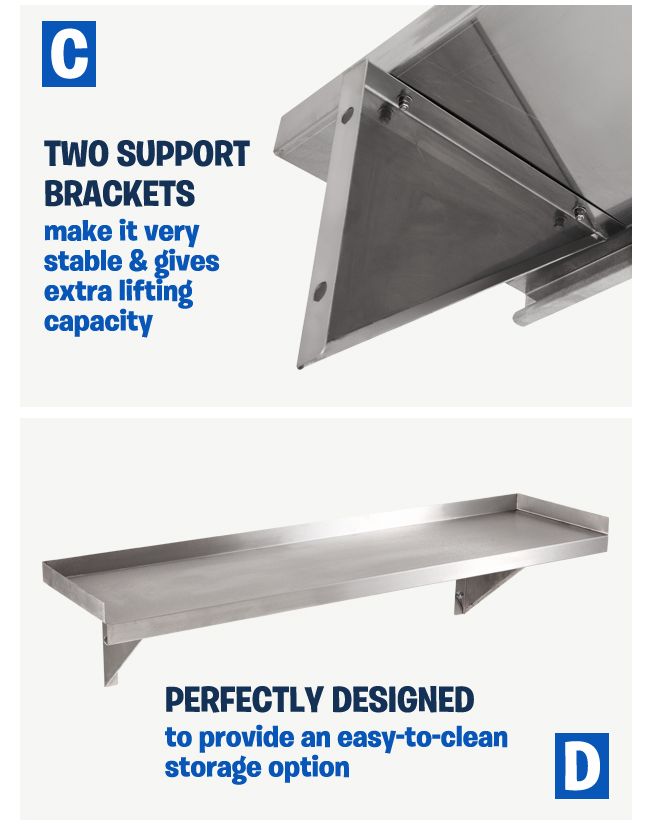 Stainless Steel Wall Mounted Shelf 600mm X 300mm Crazy Sales 9581