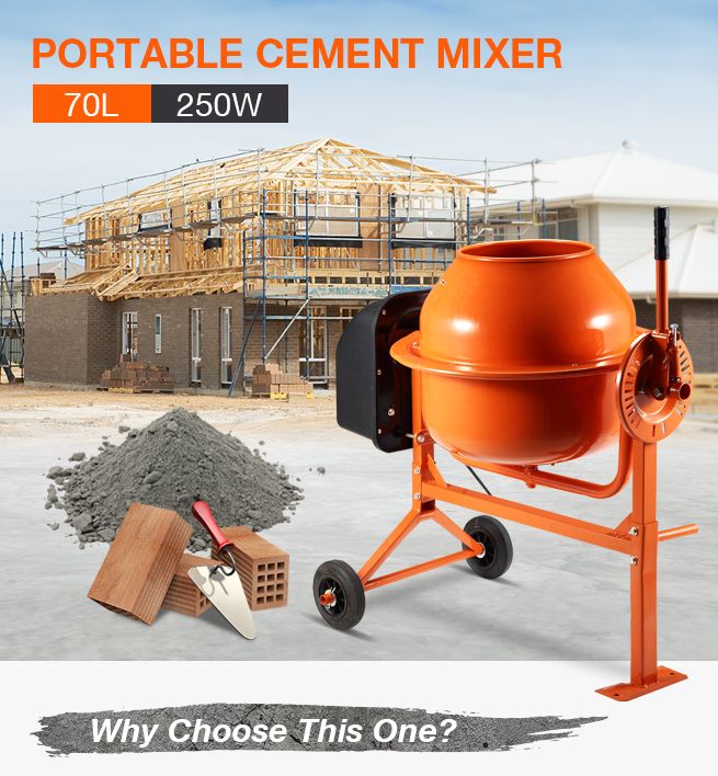 Cement Concrete Mixer 70l Portable Soil Sand Gravel Building Compost 250w