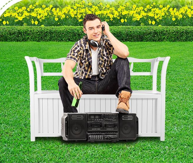 White Wooden Outdoor Garden Storage Bench | Crazy Sales