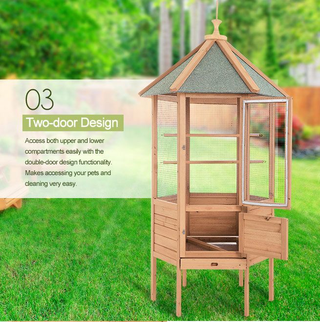 NEW Lockable Door Wooden Large Weather Proof Bird Parrot Cage, Double