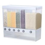 Cereal Rice Box Dispenser Dry Food Flour Storage Grain Container Candy Bin 10kg Wall Mounted Freestanding 5 Partitions Measuring Tray