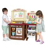 Pretend Kitchen Play Role Cooking Toys Set Children Cookery Cookware Playset Plastic Accessories Kids Toddler Gift Brown