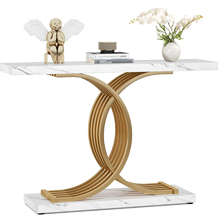 Modern Console Table Coffee Narrow Side Desk Storage Rack Marble White Living Room Office Entry Office