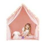 Kids Tent Play House Pink Princess Castle Playhouse with Star Lights Mat for Childrens Room Toys Cottage Indoor Outdoor Games Boys Girls Gift