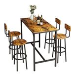 5PCS Bar Table Set 4 Stools Chairs Kitchen Dining Breakfast Home Bistro Cafe Coffee Pub Counter Tall High Top Furniture Industrial Rustic Wooden Metal
