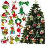 Grinch Christmas Tree Ornaments, 15 Pieces Grinch Paper Christmas Hanging Ornaments for Holiday Decorations