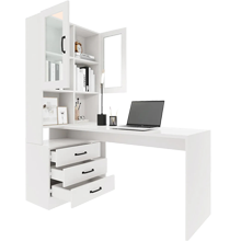 White Computer Desk Bookcase Office Study Writing Laptop Table Shelving Bookshelf Workstation with Drawers Shelves Cabinets
