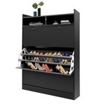 45 Pairs Wood Shoe Cabinet Rack Storage Shelves in Black Finish