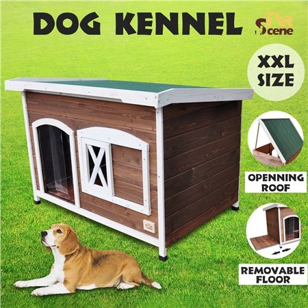 XXL Flat Roof Wooden Dog House Kennel