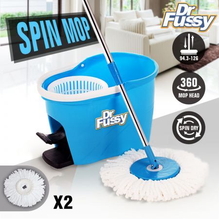 360 degree spin mop with two mop heads