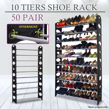 Black 50 Pair Stackable Shoe Storage Rack