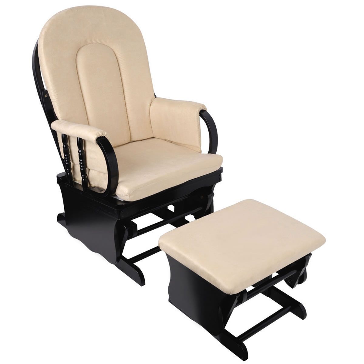 Baby Breast Feeding Sliding Glider Chair with Ottoman Beige