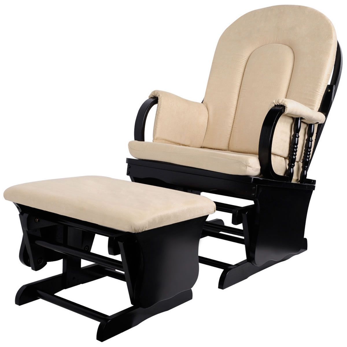 Baby Breast Feeding Sliding Glider Chair with Ottoman Beige Crazy Sales