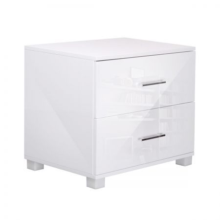 High Gloss Two Drawers Bedside Table Cabinet Lamp Unit - White