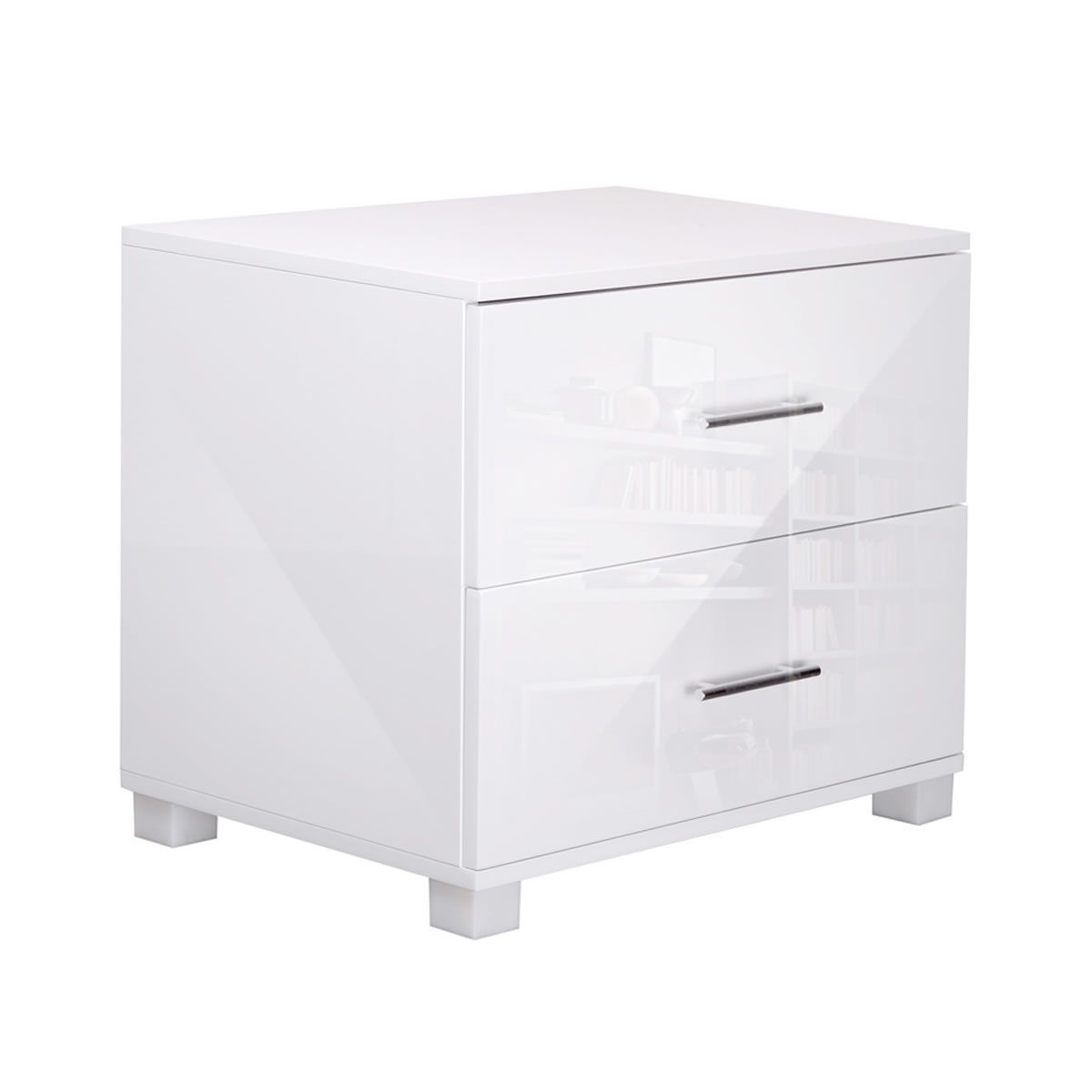 Artiss Bedside Table 2 Drawers High Gloss - White