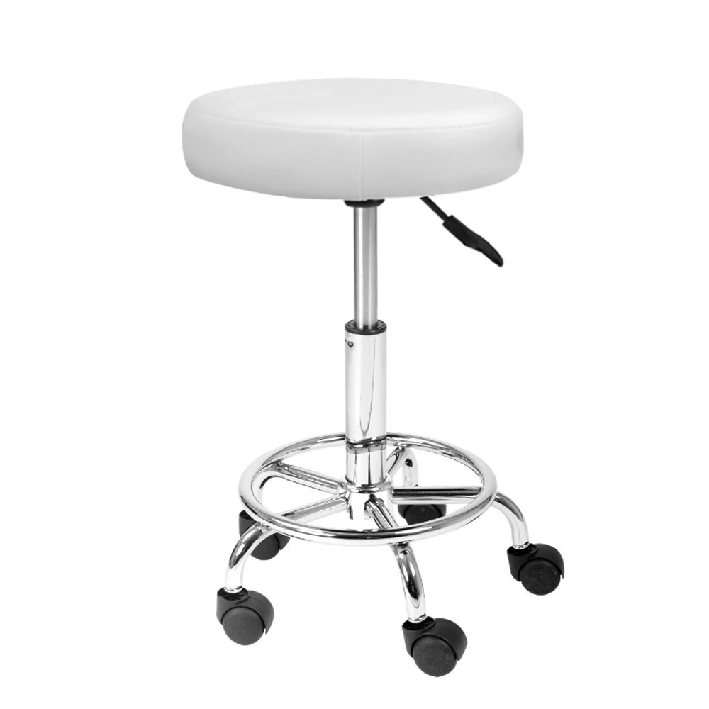 Round PU Swivel Salon Stool - White