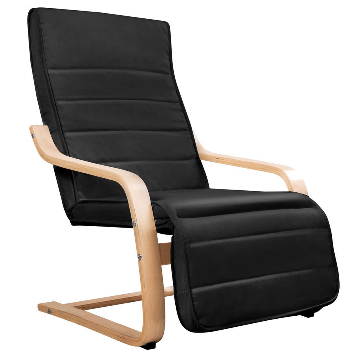 Birch Bentwood Adjustable Lounge Arm Chair with Fabric Cushion - Black