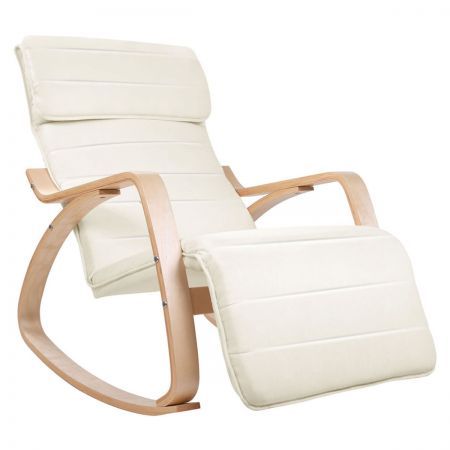 Birch Plywood Adjustable Rocking Recliner Lounge Arm Chair with Fabric Cushion - Beige