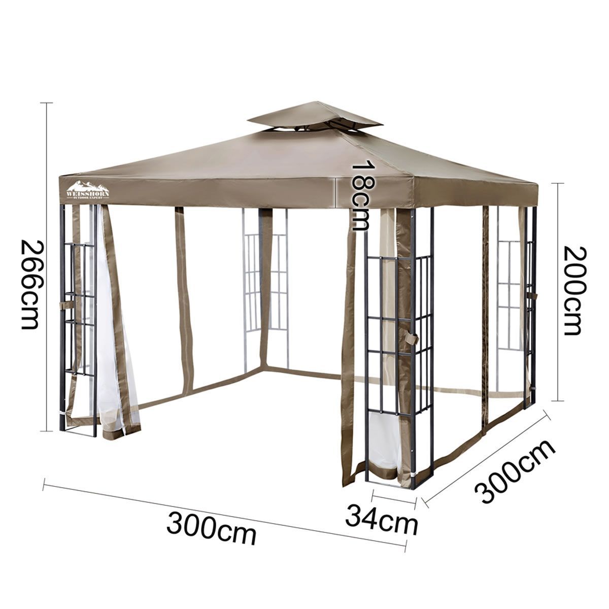 3m x 3m Steel Frame Outdoor Gazebo Marquee - Brown | Crazy Sales