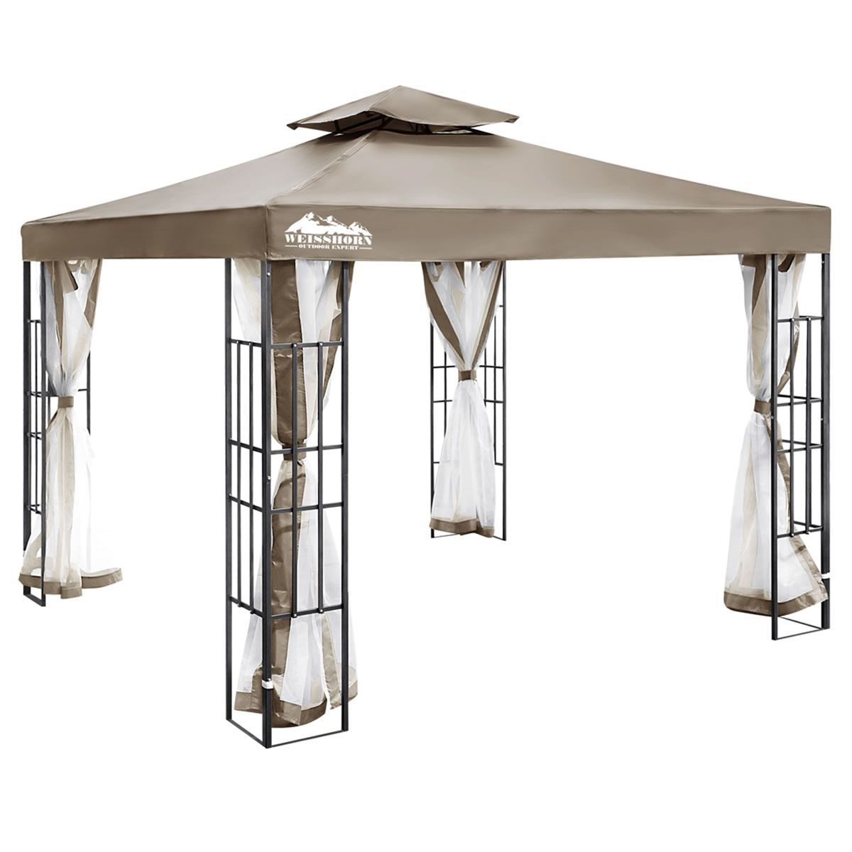 3m x 3m Steel Frame Outdoor Gazebo Marquee - Brown | Crazy Sales