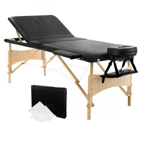 Portable Wooden 3 Fold Massage Table Chair Bed 70cm - Black